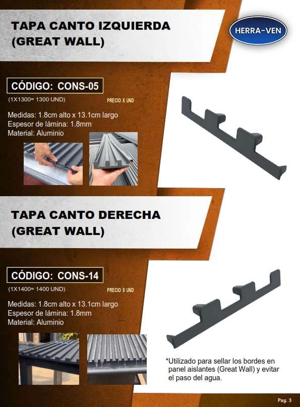 TAPA CANTO DER (GREAT WALL) - 1,8X13CM - 1,8MM - ALUMINIO - 