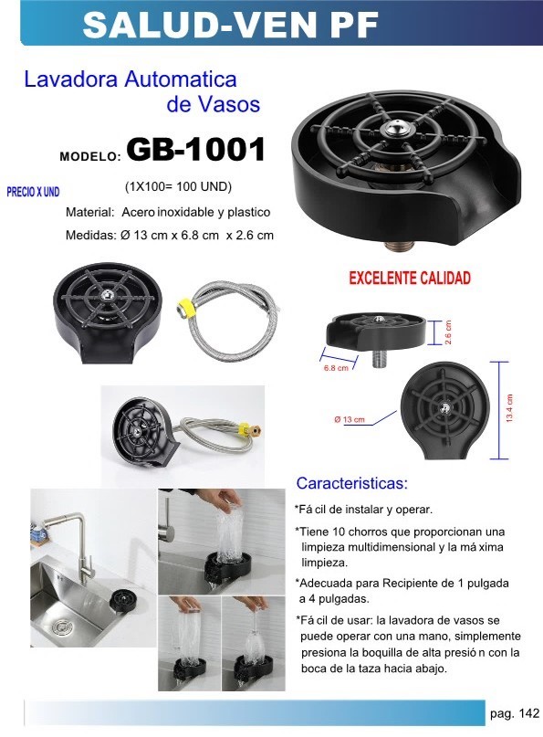 LAVADORA AUTO P/VASOS 1 A 4 ACERO Y PLAST