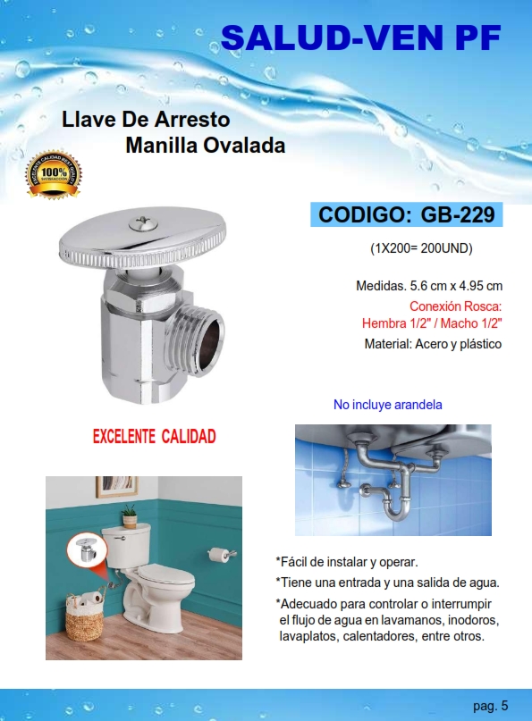 LLAVE ARRESTO OVAL - 1/2 M/H - 5,6X4,9CM ACERO Y PLAST