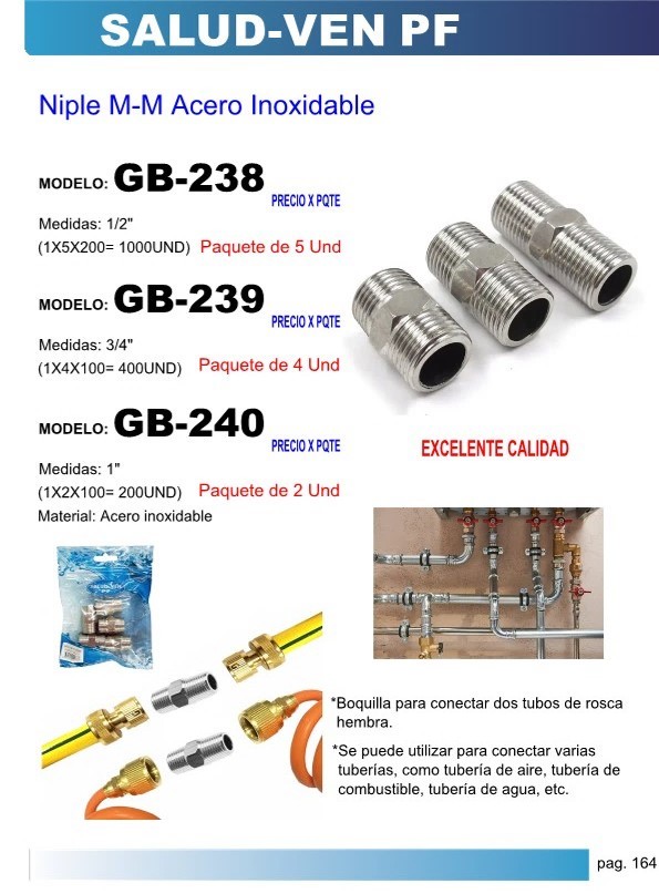 NIPLE CORRIDO M-M 1/2" ACERO INOX (5UND)