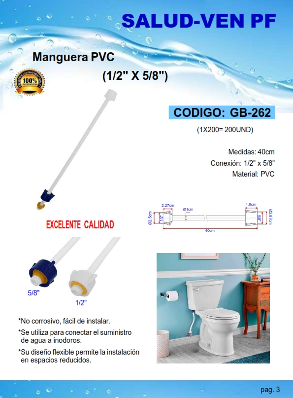 MANGUERA PVC WC - 1/2" X 5/8" - 40CM