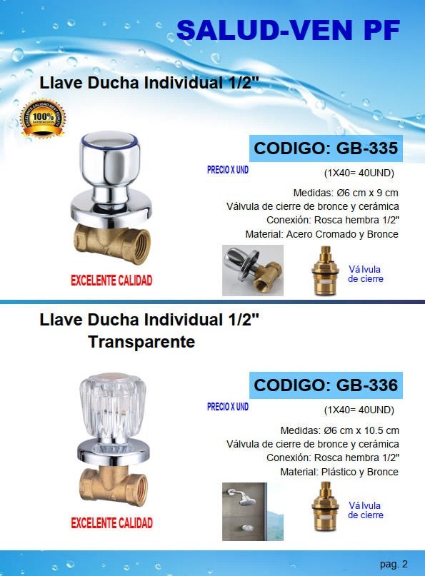 LLAVE DUCHA INDIVID 1/2" - 9X6CM - POMO METAL - BRONCE