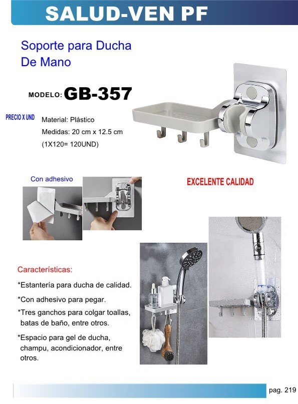 SOPORTE P/DUCHA MANO PLAST Y ACERO 19.4X12.3CM