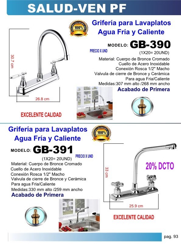GRIF.DOBL LAVAPLATOS CLL90 FR/CAL 33X259CM ACERO CROM1/2
