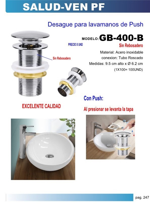 DESAGUE P/LAVAM PUSH (SIN REBOSADERO)