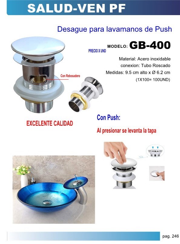 DESAGUE P/LAVAM PUSH 95X6CM C/REBOS ACEROINOX
