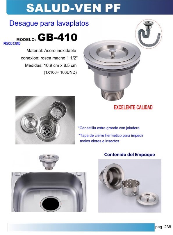 DESAGUE LAVPL ACERO/INOX C/CESTA 109X8