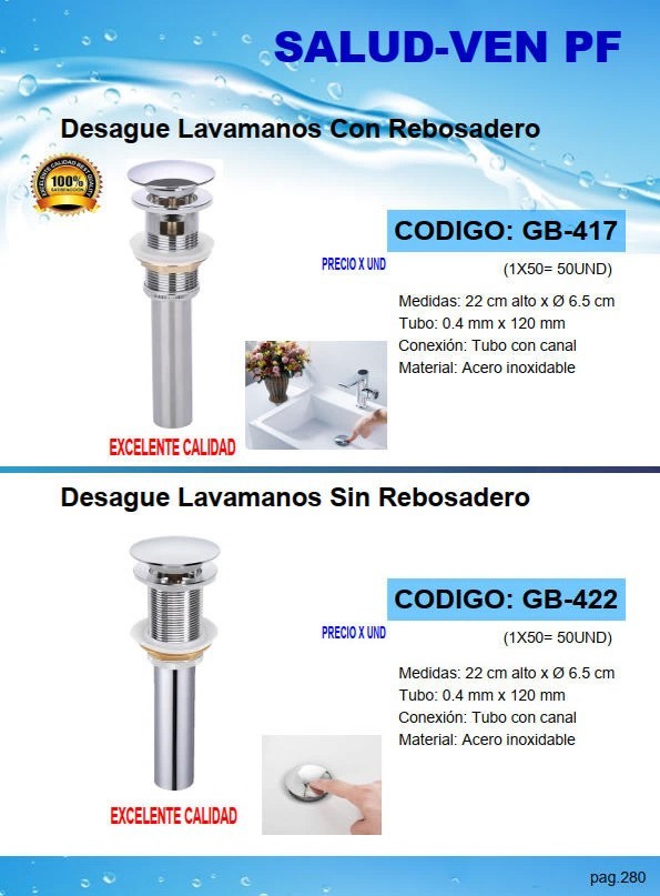 DESAGUE LAVAMANOS METAL PUSH C/REBOS 22CMX6,5CM