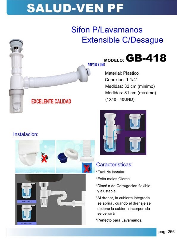 SIFON LAV 1 1/4 PLAST EXTENSIBLE AUTO - C/DESAGUE