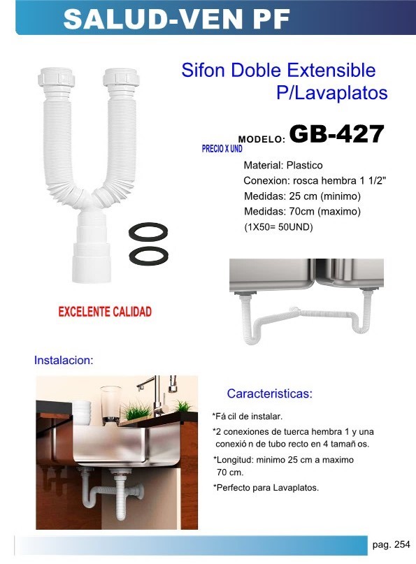 SIFON DOBLE EXTENS P/LAVAPLATOS  1 1/2 70CM