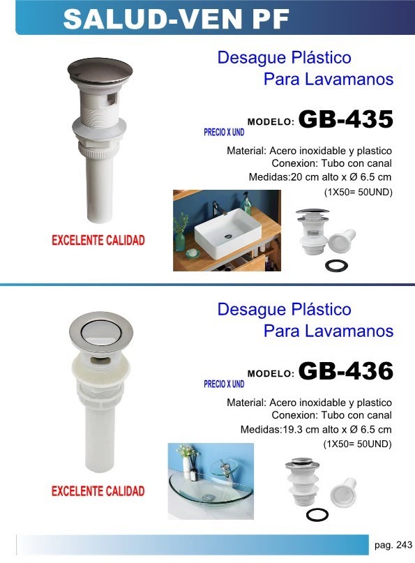DESAGUE PLAST ACERO LAVAMAN 19CM T/MON
