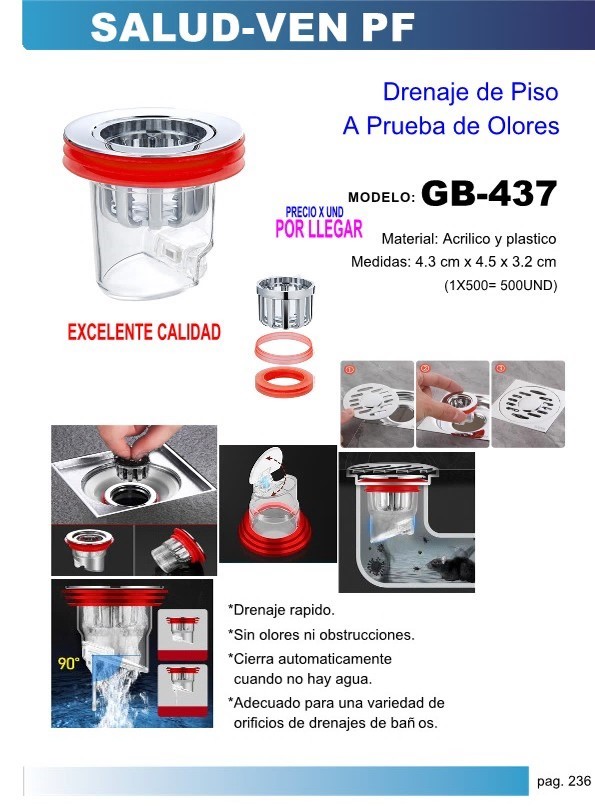 ADAPTADOR PLAST P/DRENAJE PISO A PRUEBA OLORES Y ANIMALES 4,