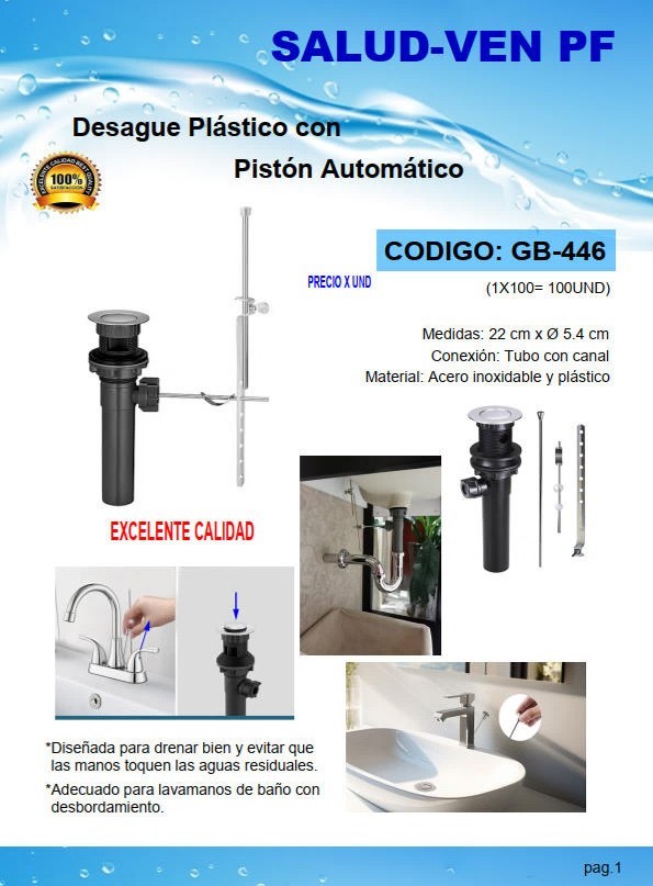 DESAGUE PLASTICO CON PISTON AUTOMATICO