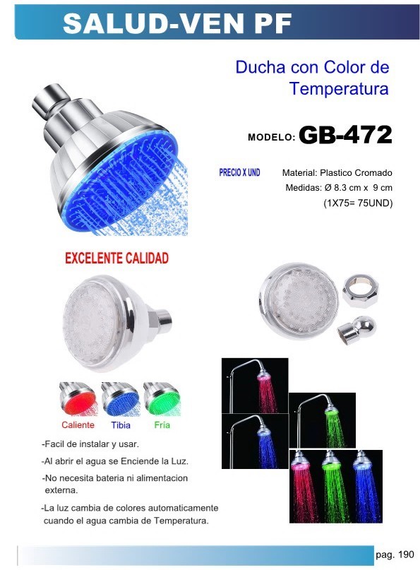 DUCHA C/COLOR x TEMP PLAST CROMADO 8,3CM