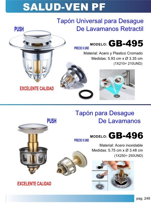 TAPON UNIV P/DESAGUE LAVAM PUSH ACERO INOX