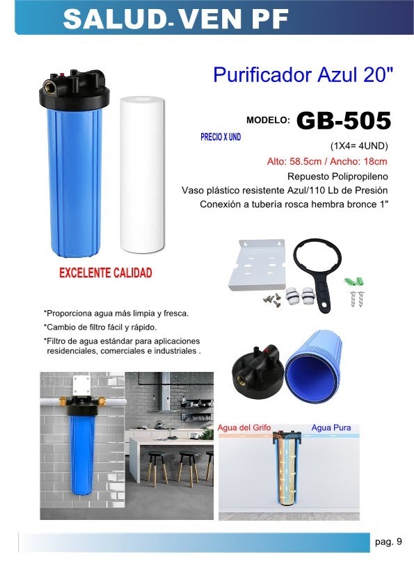PURIF 20" AZUL 110 LIBRAS ROSC. BRC 1" - 58X18CM (INCL REP P