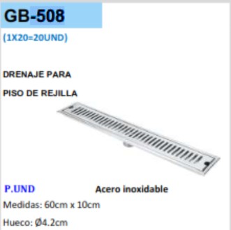 REJILLA P/PISO RECT DRENAJE  60CM X 10CM - ACERO INOX