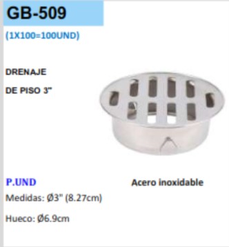 DRENAJE P/PISO ECON REJILLA  (3" = 8,27CM) - 6,9CM INFERIOR 