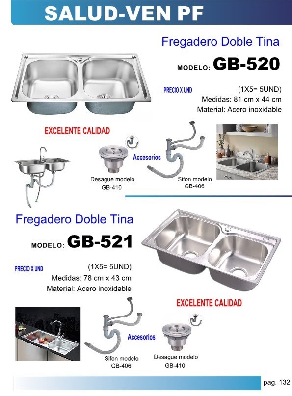 FREGADERO DOBLE TINA ACERO INOX 82X42X49