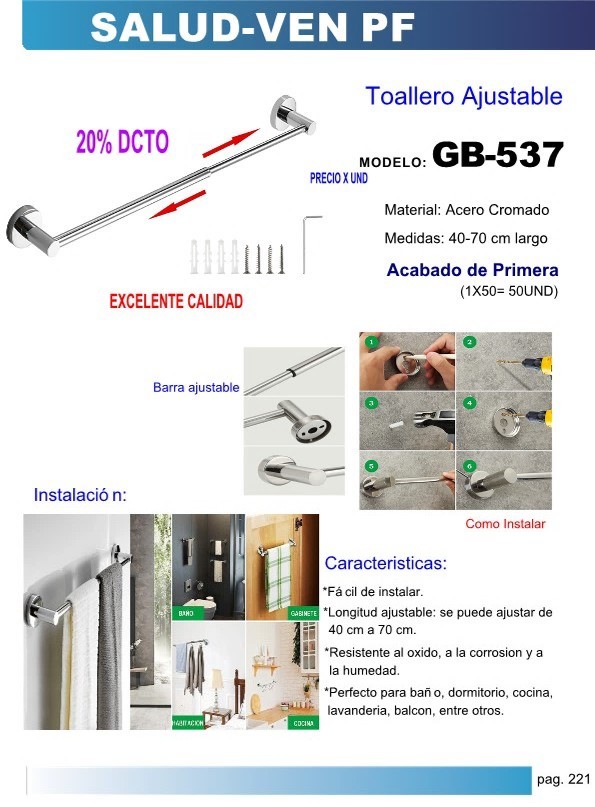 TOALLERO AJUSTABLE ACERO - 40 A 70CM