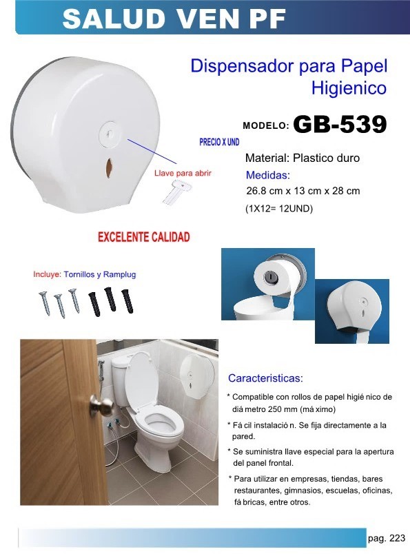 DISPENSADOR PVC PAPEL HIGIENICO 268X13X28CM
