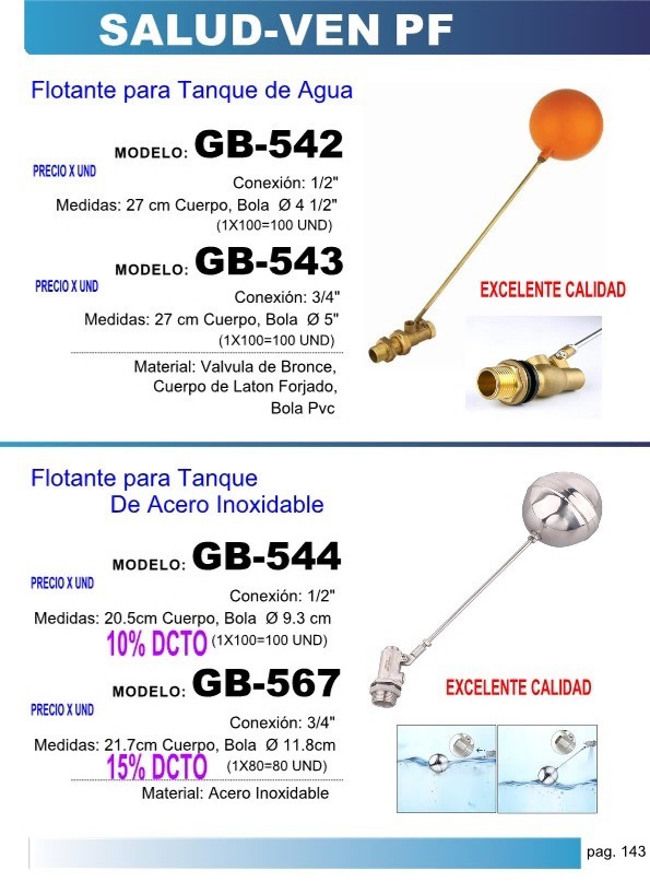 FLOTANTE 1/2 P/TANQUE ACERO INOX