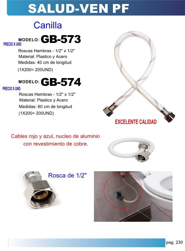 CANILLA 1/2 AGUA C/F 40CM PLAST Y ACERO
