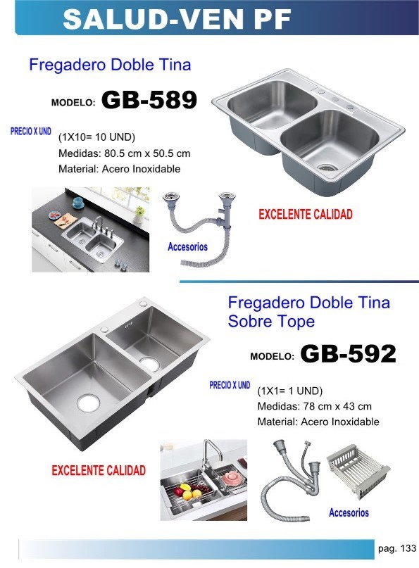 FREGADERO DOBLE TINA BASICA 80X50CM ACERO INOX