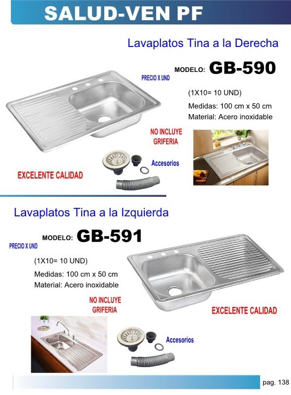LAVAPLATOS TINA DERECHA C/ESCURRID - 1MT X 0,5 MT ACERO INOX