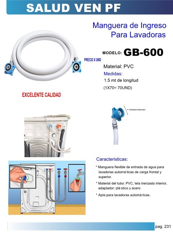 MANGUERA P/LAVADORAS LLENADO - PVC 15MTS