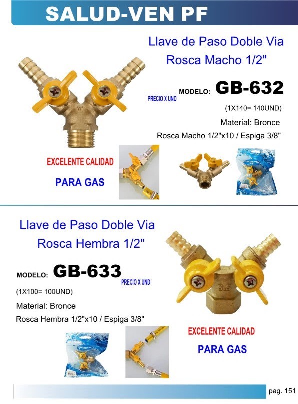 LLAVE PASO DOBLE VIA 1/2 M X DOS VIAS 3/8 ESPIGA - BRONCE