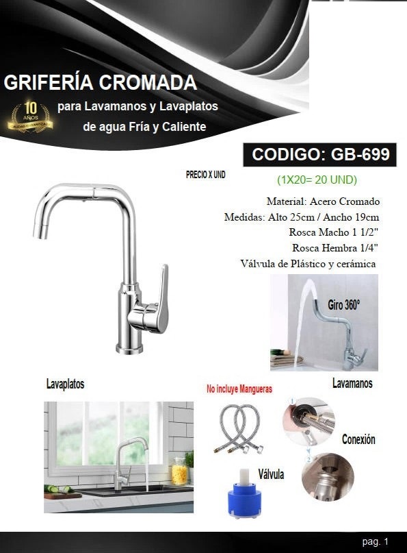 GRIF LAVAM/LAVAP/RECT/FR/CAL,25CMX19CM, ACERO CROMADO,1/2