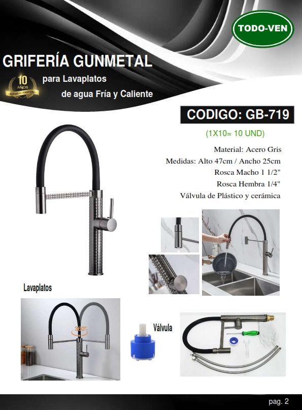 GRIF LAVAPL/CL/FR 47X25CM - ACERO GRIS - FLEX SILICON NEGRO 