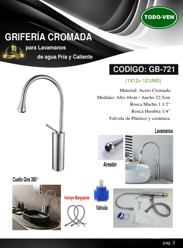 GRIF LAVAM/CL/FR 44X25CM - ACERO CROMADO 1/2