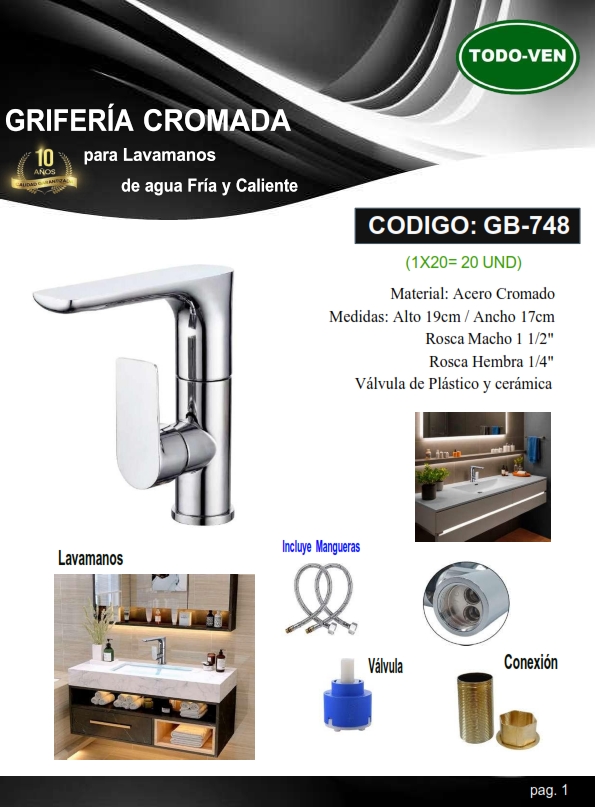 GRIF LAVAM/CLL/RECT/F/C/19X17CM, ACERO CROMADO 1/2