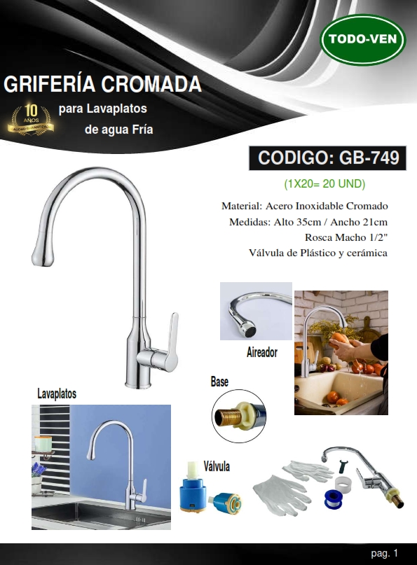 GRIF LAVAP/CISNE/FR/CAL,35CMX21CM, ACERO CROMADO,1/2