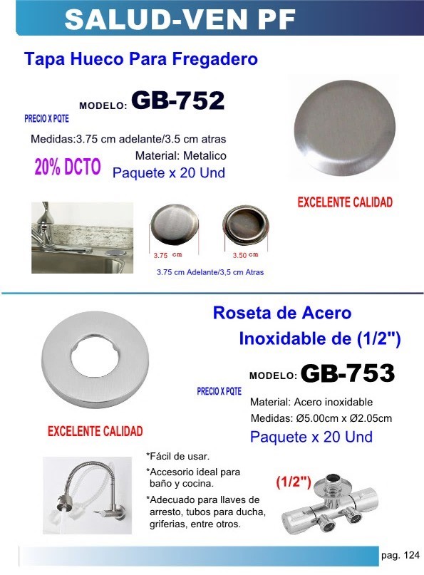 ARANDELA (ROCETA) DE ACERO INOX 1/2 - 20UND