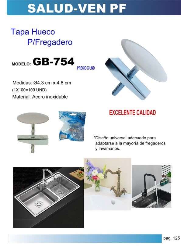 TAPA HUECO FREGAD ATORNILLAB ACERO INOX 4,3X4,6CM