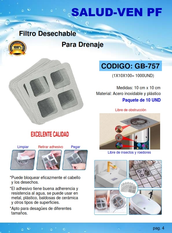 FILTRO DESECH P/DRENAJE - ACERO - PLAST - 10X10CM - (10UND)