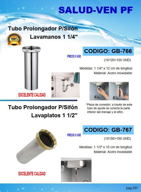 TUBO EXTENSION C/BORDE P/CESTA LAVAPLATOS 1 1/2" - METAL