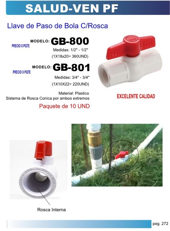 LLAVE PASO BOLA PLAST C/ROSCA 1/2x1/2 (PAQ10UND)