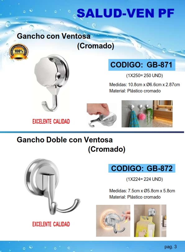 GANCHO DOBLE - C/VENTOSA - PLAST CROM - 10X6,6CM