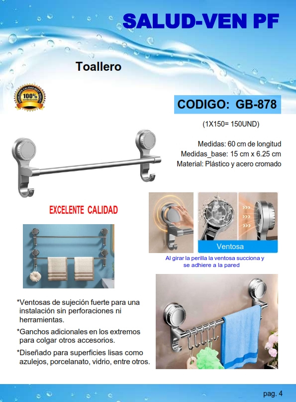 TOALLERO C/VENTOSA 60CM - 15X6,5CM - ACERO Y PLAST
