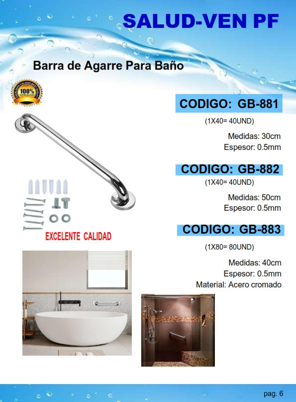 BARRA AGARRE P/BANO - ACERO INOX X 30CM