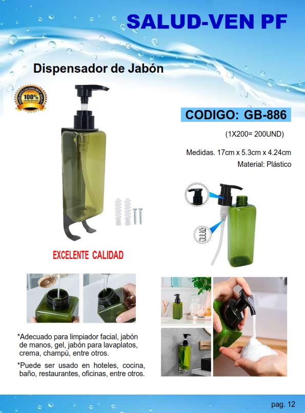 DISPENSADOR JABON C/BASE - VERDE PLAST - 17X5CM