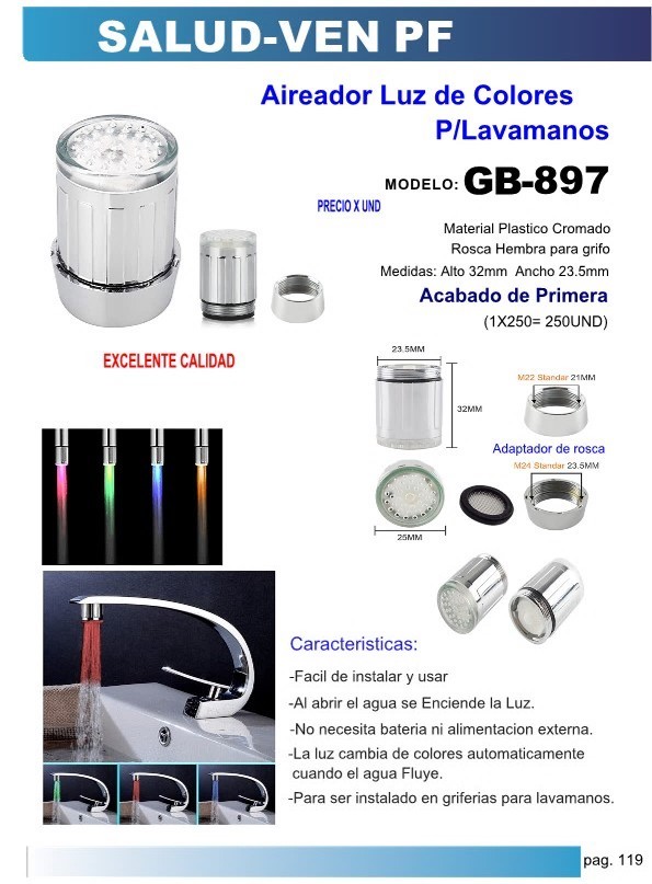 AIREADOR LUZ COL P/LAVAMANOS PLAST CROM NO USA BATERIA