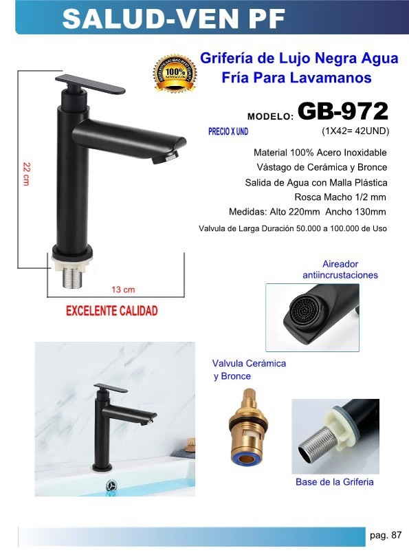 GRIF LUJO NEGRA FRIA LAVAM 22X13CM ACERO