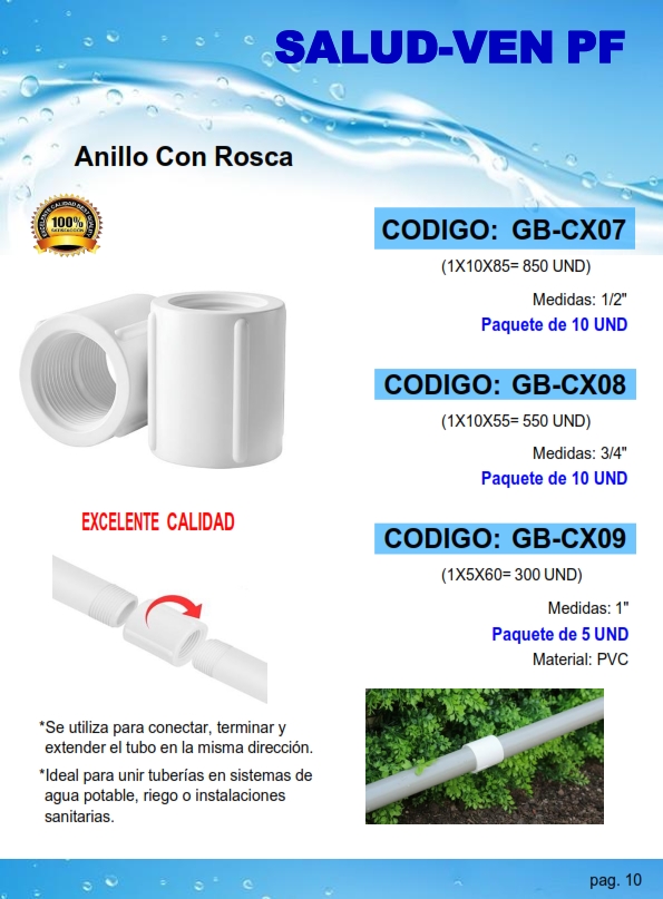 ANILLO C/ROSCA PVC 1/2" - BLANCO (PQT10UND)