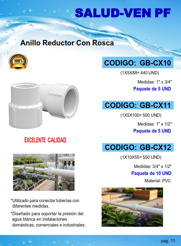 ANILLO REDUCTOR C/ROSCA PVC - 1"X 1/2" - BLANCO (PQT5UND)