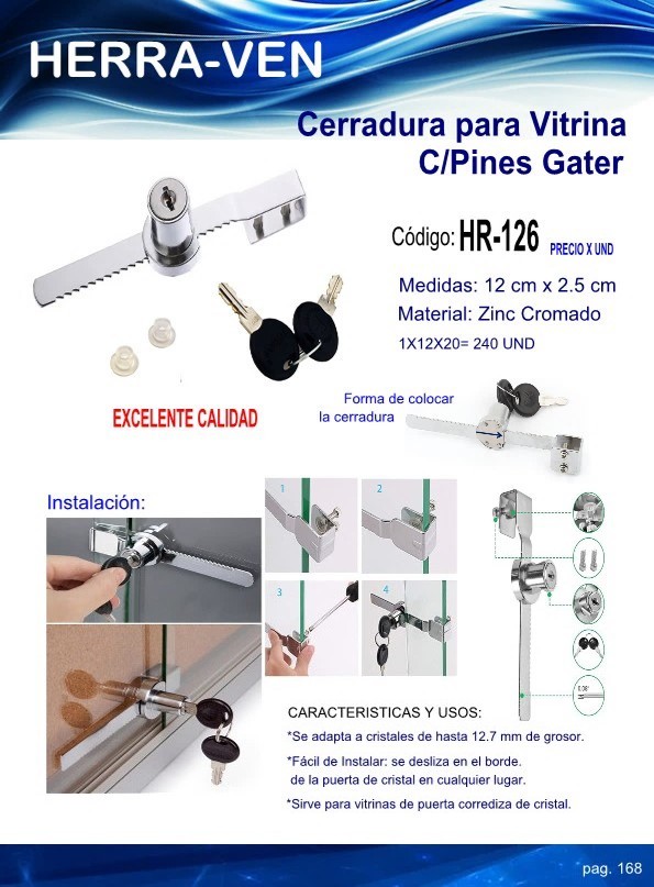 CERRADURA P/VITRINA C/PINES GATER 12X25CM